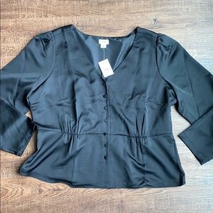 Black J Crew Satin Peplum Blouse